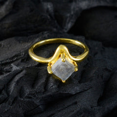 Riyo Overall Silver Ring With Yellow Gold Plating Labradorite Stone square Shape Prong Setting Designer Jewelry Wedding Ring