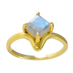 Серебряное кольцо riyo в целом с покрытием из желтого золота, лабрадорит, камень квадратной формы, закрепка с зубцами, дизайнерские украшения, обручальное кольцо