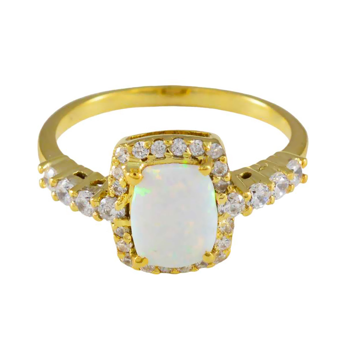 Riyo Prime Silver Ring With Yellow Gold Plating Opal CZ Stone Octagon Shape Prong Setting Antique Jewelry Birthday Ring