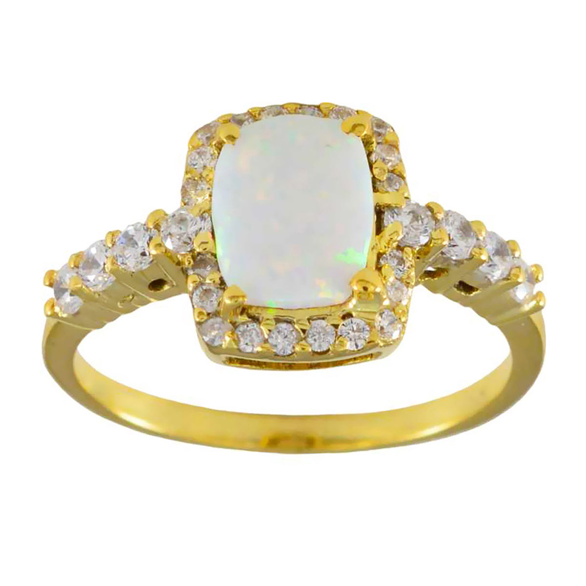 Riyo Prime zilveren ring met geelgouden opaal CZ steen achthoekige vorm Prong setting antieke sieraden verjaardagsring