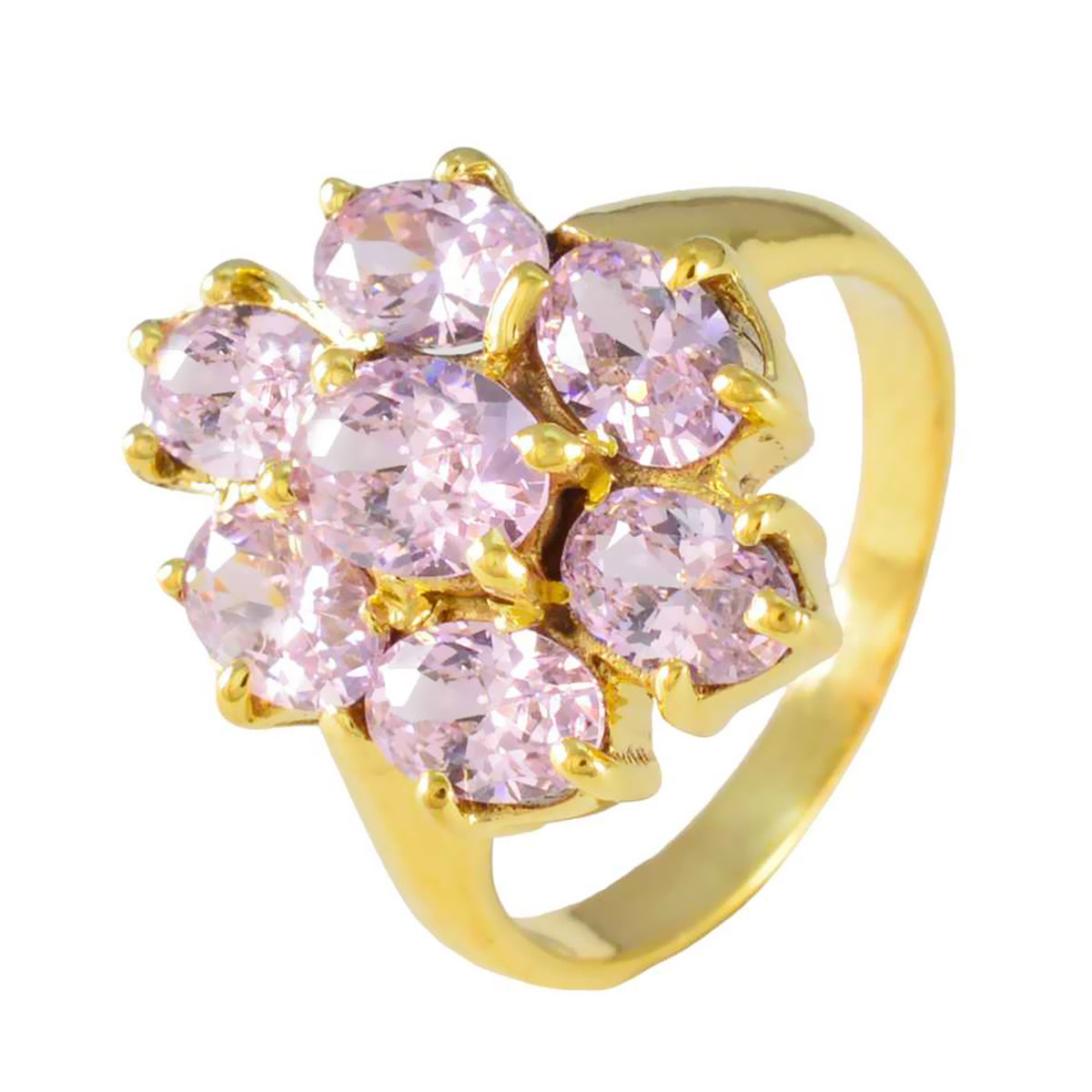 Riyo Quantitative Silver Ring With Yellow Gold Plating Pink CZ Stone Oval Shape Prong Setting Bridal Jewelry Black Friday Ring