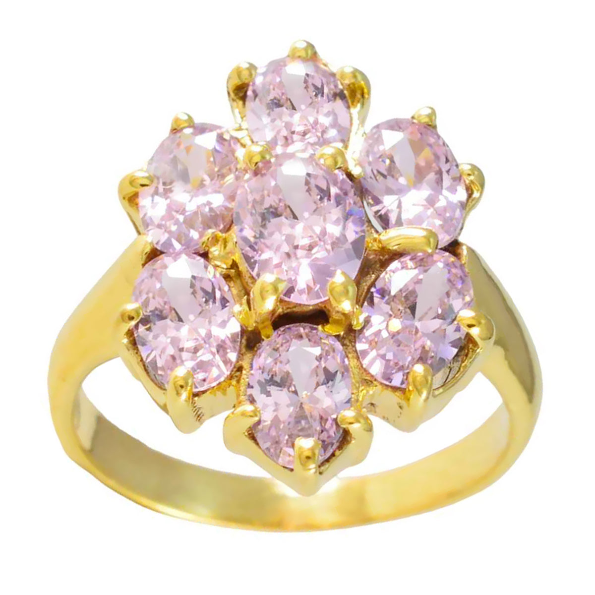 Anillo de plata cuantitativo riyo con chapado en oro amarillo, piedra cz rosa, ajuste de punta ovalada, joyería nupcial, anillo de Viernes Negro