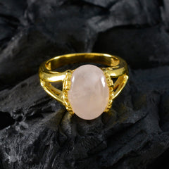 Серебряное кольцо Riyo Suppiler с покрытием из желтого золота, камень из розового кварца, овальной формы, закрепка зубцов, стильное ювелирное изделие, пасхальное кольцо