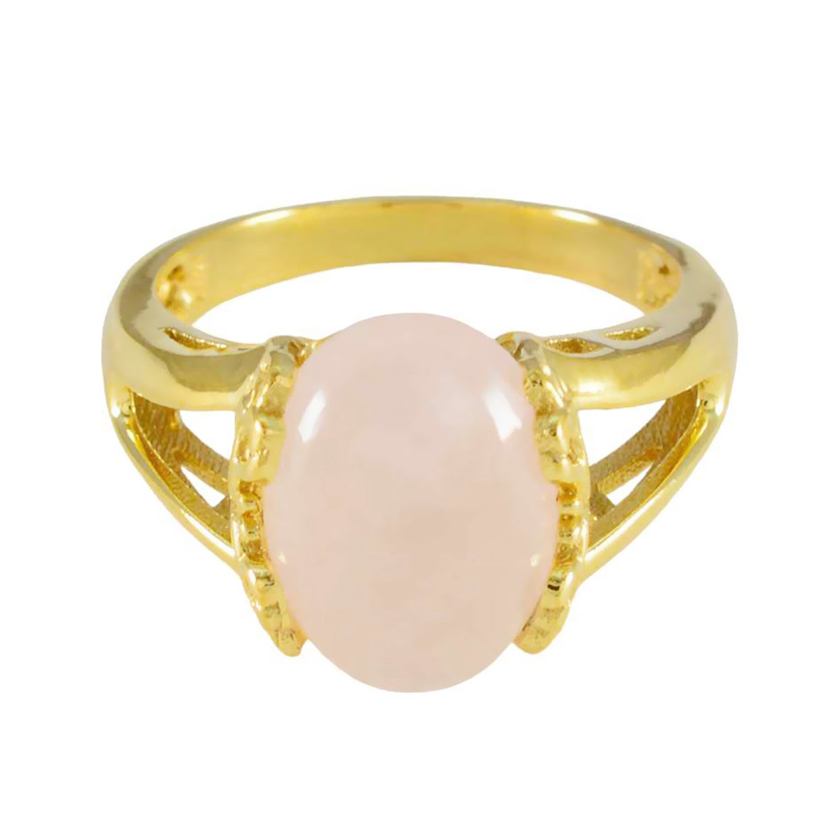 Riyo Suppiler Silver Ring With Yellow Gold Plating Rose Quartz Stone Oval Shape Prong Setting Stylish Jewelry Easter Ring