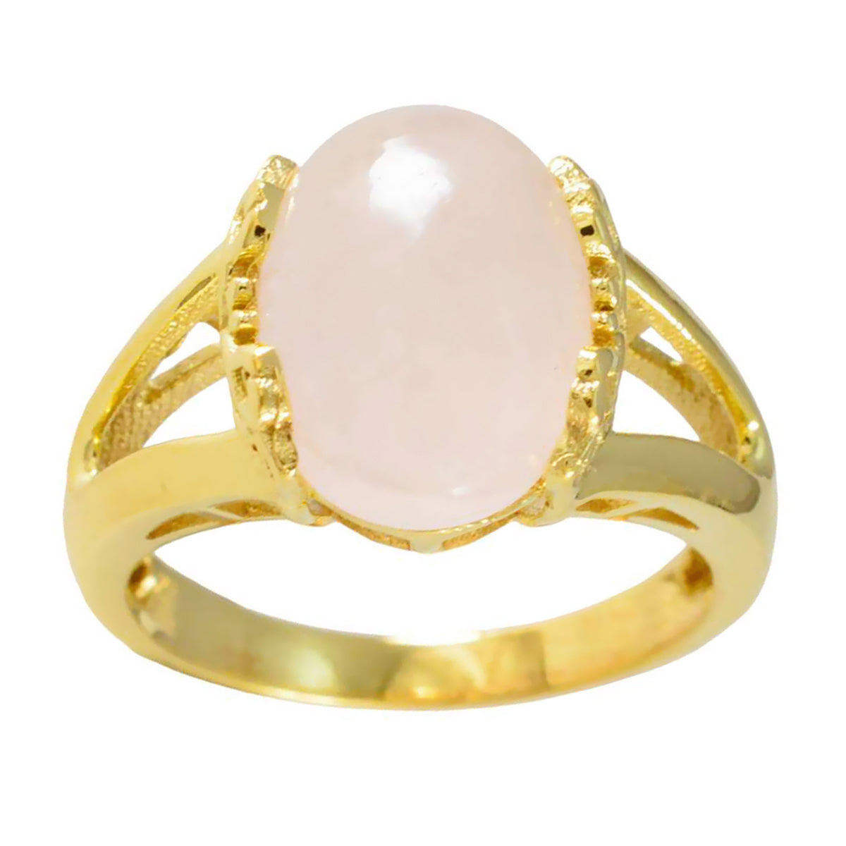 Anillo de plata riyo suppiler con chapado en oro amarillo, piedra de cuarzo rosa, ajuste de punta ovalada, joyería elegante, anillo de Pascua