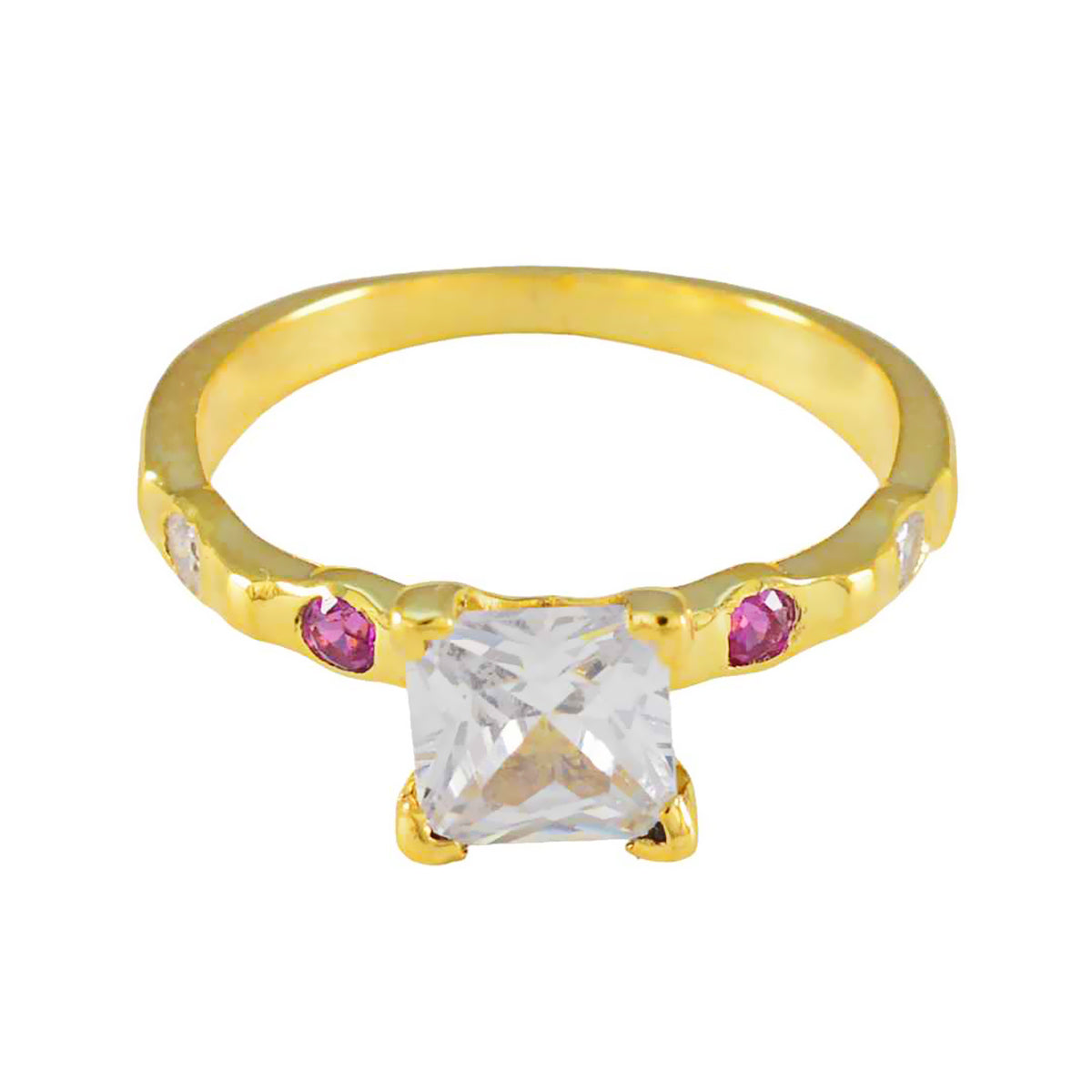 Riyo поставляет серебряное кольцо с покрытием из желтого золота, рубин и камень квадратной формы, закрепка зубца, модные украшения, обручальное кольцо