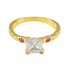 riyo levererar silverring med gul guldplätering rubin cz sten fyrkantig form uttag mode smycken förlovningsring