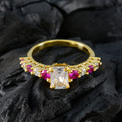 Riyo totaal zilveren ring met geelgouden robijn CZ steen achthoekige vorm Prong setting sieraden afstudeerring