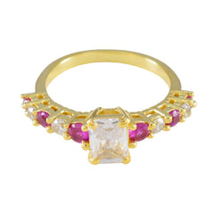 Riyo Total Silver Ring With Yellow Gold Plating Ruby CZ Stone Octagon Shape Prong Setting  Jewelry Graduation Ring
