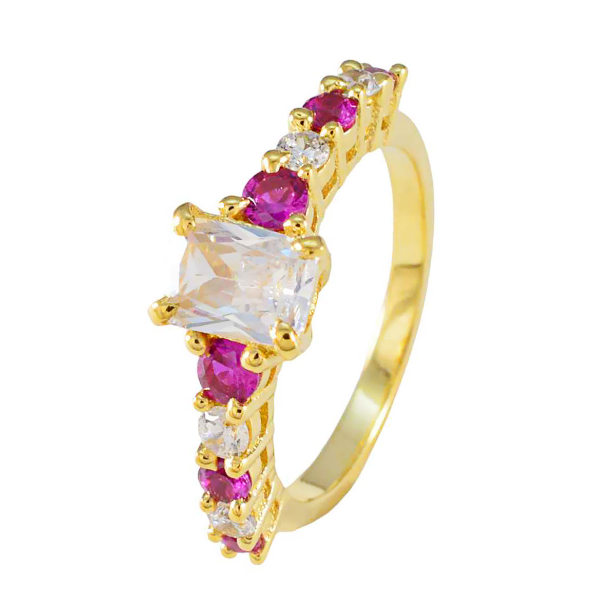 anello riyo in argento totale con placcatura in oro giallo, rubino, pietra cz, forma ottagonale, montatura a punta, anello di laurea per gioielli