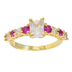 anello riyo in argento totale con placcatura in oro giallo, rubino, pietra cz, forma ottagonale, montatura a punta, anello di laurea per gioielli