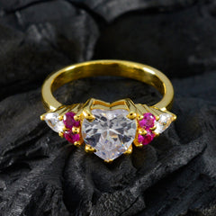 Riyo Vintage Silver Ring With Yellow Gold Plating Ruby CZ Stone Heart Shape Prong Setting Antique Jewelry Halloween Ring