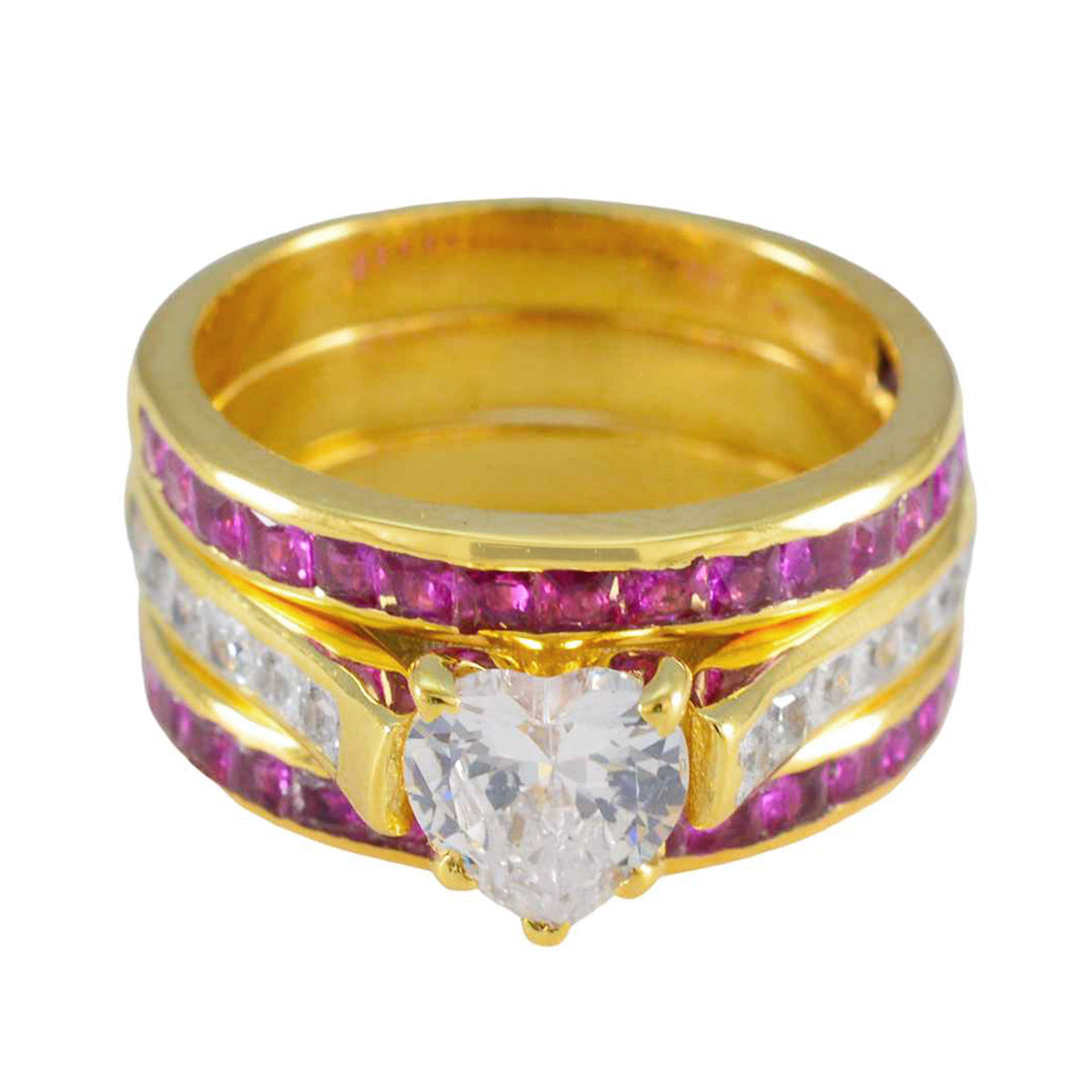 Riyo Wholesale Silver Ring With Yellow Gold Plating Ruby CZ Stone Heart Shape Prong Setting Bridal Jewelry Mothers Day Ring