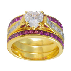 Riyo Groothandel Zilveren Ring Met Geel Goud Plating Ruby CZ Steen Hartvorm Prong Setting Bruidssieraden Moederdag Ring
