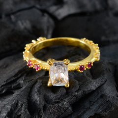 Adorable anillo de plata riyo con chapado en oro amarillo, piedra de rubí cz, ajuste de punta en forma de octágono, joyería hecha a mano, anillo de Año Nuevo