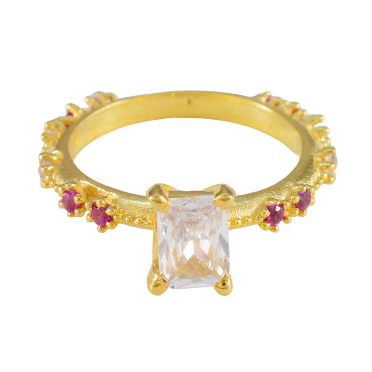 Riyo Adorable Silver Ring With Yellow Gold Plating Ruby CZ Stone Octagon Shape Prong Setting Handamde Jewelry New Year Ring