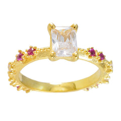 Очаровательное серебряное кольцо riyo с покрытием из желтого золота, рубин, камень cz, восьмиугольная форма, установка зубца, ювелирные изделия ручной работы, новогоднее кольцо