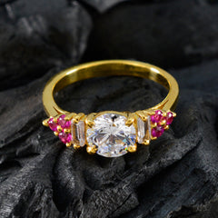 riyo attraktiv silverring med gul guldplätering rubin cz sten rund form uttagsmiljö snygga smycken alla hjärtans dag ring
