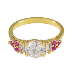 riyo attraente anello in argento con placcatura in oro giallo rubino cz pietra di forma rotonda con montatura a punta gioielli alla moda anello di San Valentino