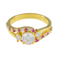 riyo miglior anello in argento con placcatura in oro giallo con rubino e pietra cz a forma rotonda con montatura a punta