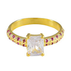 Anillo de plata a granel riyo con chapado en oro amarillo, piedra de rubí cz, forma octágono, ajuste de punta, joyería, anillo de cumpleaños