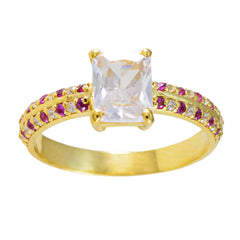 Riyo – bague en argent en vrac, plaqué or jaune, pierre rubis cz, forme octogonale, réglage de griffes, bijoux d'anniversaire