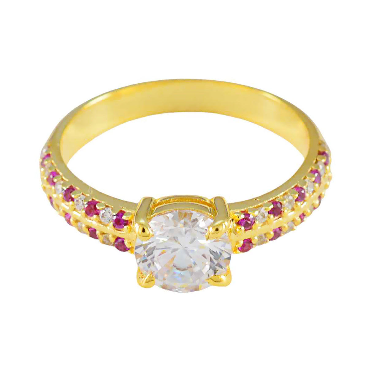 Riyo Classical Silver Ring With Yellow Gold Plating Ruby CZ Stone Round Shape Cocktail Ring