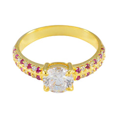 Классическое серебряное кольцо riyo с покрытием из желтого золота, коктейльное кольцо круглой формы с рубином и камнем cz