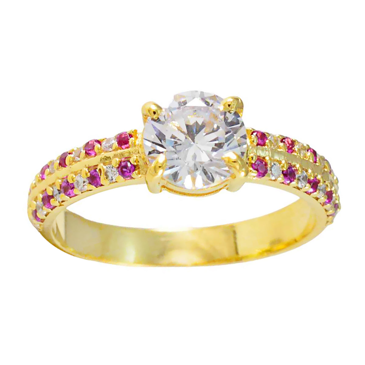 anello classico in argento riyo con anello da cocktail a forma rotonda con pietra rubino placcato oro giallo