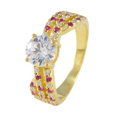 Anillo de plata personalizado riyo con anillo de compromiso de forma redonda de piedra de rubí cz chapado en oro amarillo