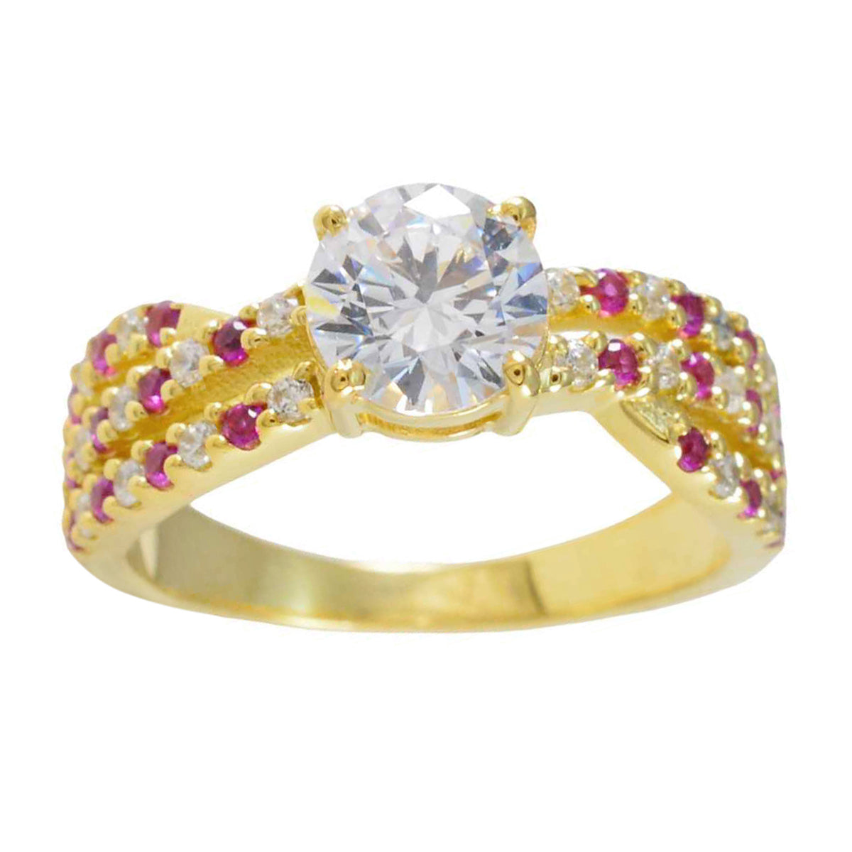 Anello in argento personalizzato riyo con anello di fidanzamento a forma rotonda con pietra rubino placcato in oro giallo