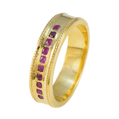 Riyo Schattige zilveren ring met geelgouden robijnrode CZ-steen ronde vorm ringring
