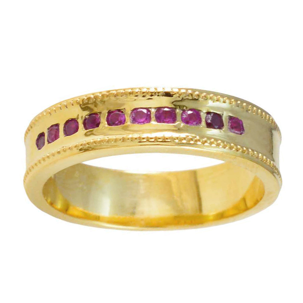 adorabile anello in argento riyo con castone a forma rotonda con rubino placcato in oro giallo