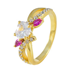 Riyo Antique Silver Ring With Yellow Gold Plating Ruby CZ Stone Heart Shape Birthday Ring