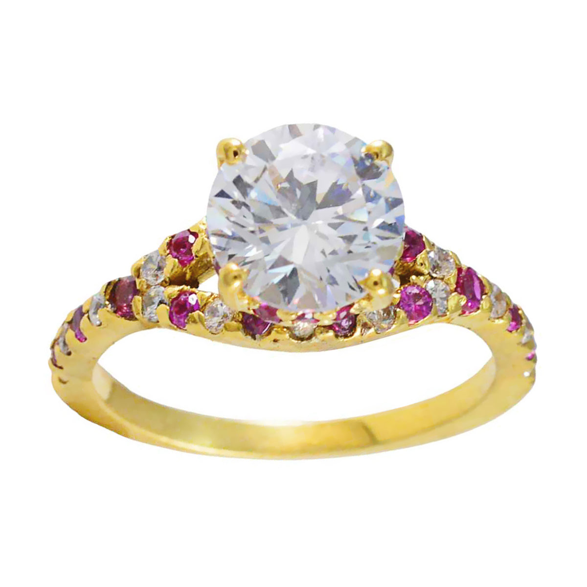 Привлекательное серебряное кольцо riyo с покрытием из желтого золота, кольцо с рубином и камнем cz круглой формы, кольцо для установки зубца
