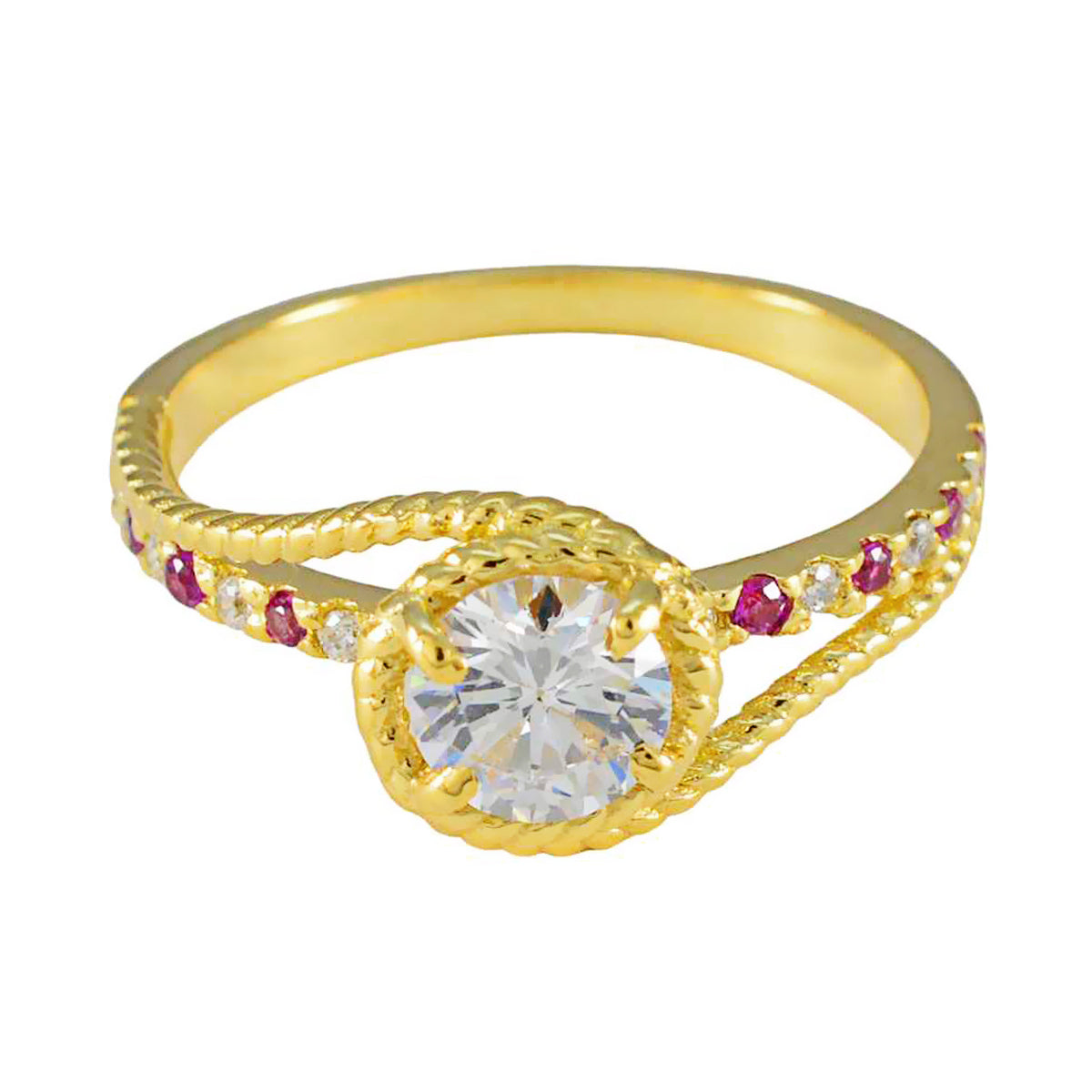 Riyo – belle bague en argent plaqué or jaune, pierre rubis cz, forme ronde, sertissage de griffes, bijoux