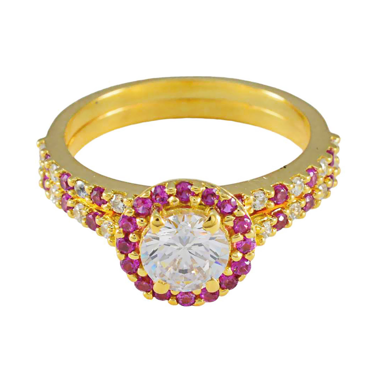 Серебряное кольцо riyo best с покрытием из желтого золота, рубин и камень cz, круглая форма, закрепка, коктейльное кольцо