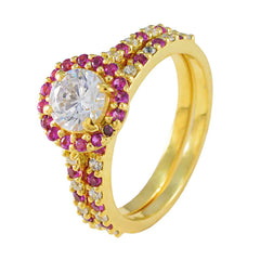 riyo miglior anello in argento con placcatura in oro giallo con rubino cz in pietra a forma rotonda con montatura a punta