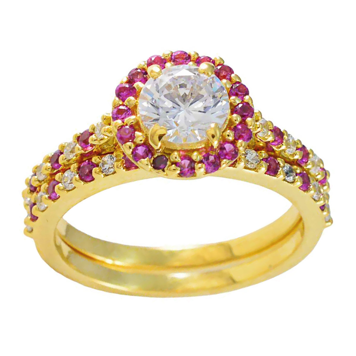 riyo miglior anello in argento con placcatura in oro giallo con rubino cz in pietra a forma rotonda con montatura a punta
