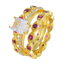 Riyo Choice Silver Ring With Yellow Gold Plating Ruby CZ Stone Octagon Shape Fathers Day Ring