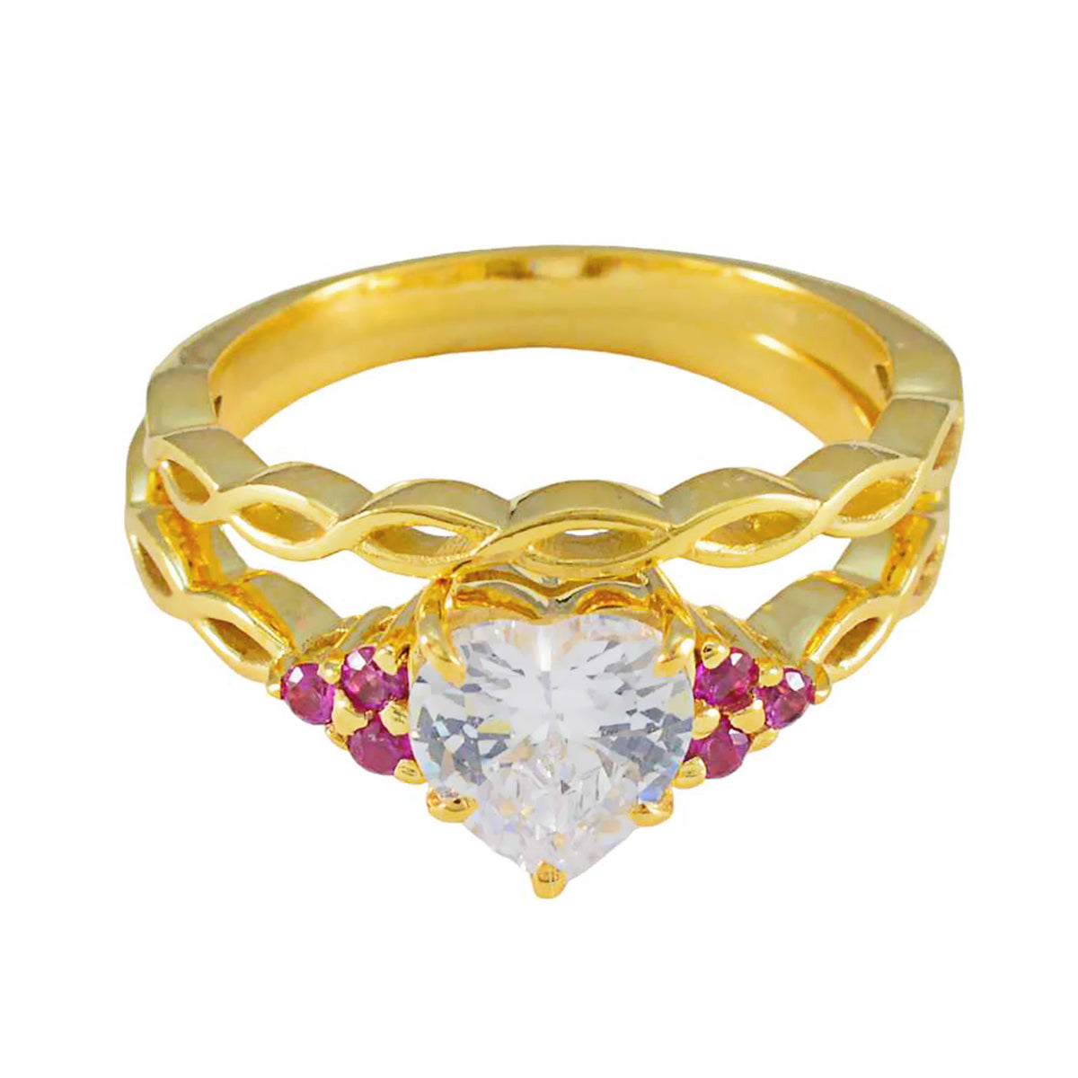 riyo komplett silverring med gul guldplätering rubin cz sten hjärta form uttag inställning mode smycken halloween ring