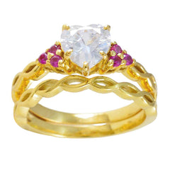 Riyo Complete zilveren ring met geelgouden robijn CZ-steen Hartvorm Prong Setting Mode-sieraden Halloween-ring