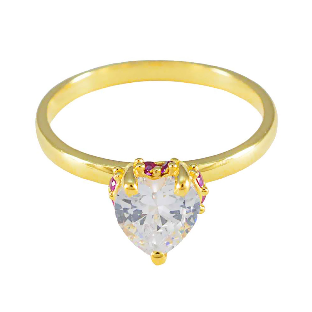 anello in argento personalizzato riyo con placcatura in oro giallo rubino cz pietra a forma di cuore con montatura a punta gioielli firmati