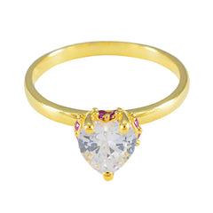 Riyo Custom Silver Ring With Yellow Gold Plating Ruby CZ Stone Heart Shape Prong Setting Designer Jewelry