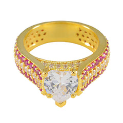 Anillo de plata de diseñador riyo con anillo con engaste de punta de forma redonda de piedra de rubí cz chapado en oro amarillo