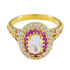 Anillo de plata deseable riyo con anillo con engaste de punta de forma ovalada de piedra de rubí cz chapado en oro amarillo