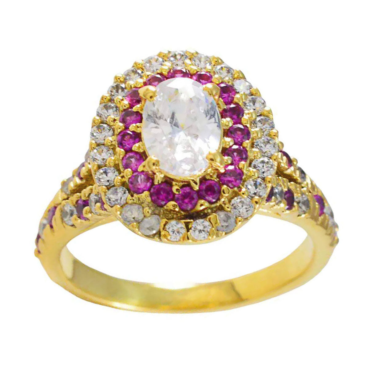 Серебряное кольцо riyo желательно с покрытием из желтого золота, рубин и камень cz, овальное кольцо с зубцом