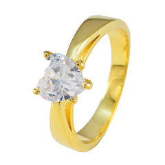 Riyo Elegant Silver Ring With Yellow Gold Plating White CZ Stone Heart Shape Prong Setting Ring