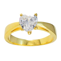 Riyo Elegant Silver Ring With Yellow Gold Plating White CZ Stone Heart Shape Prong Setting Ring