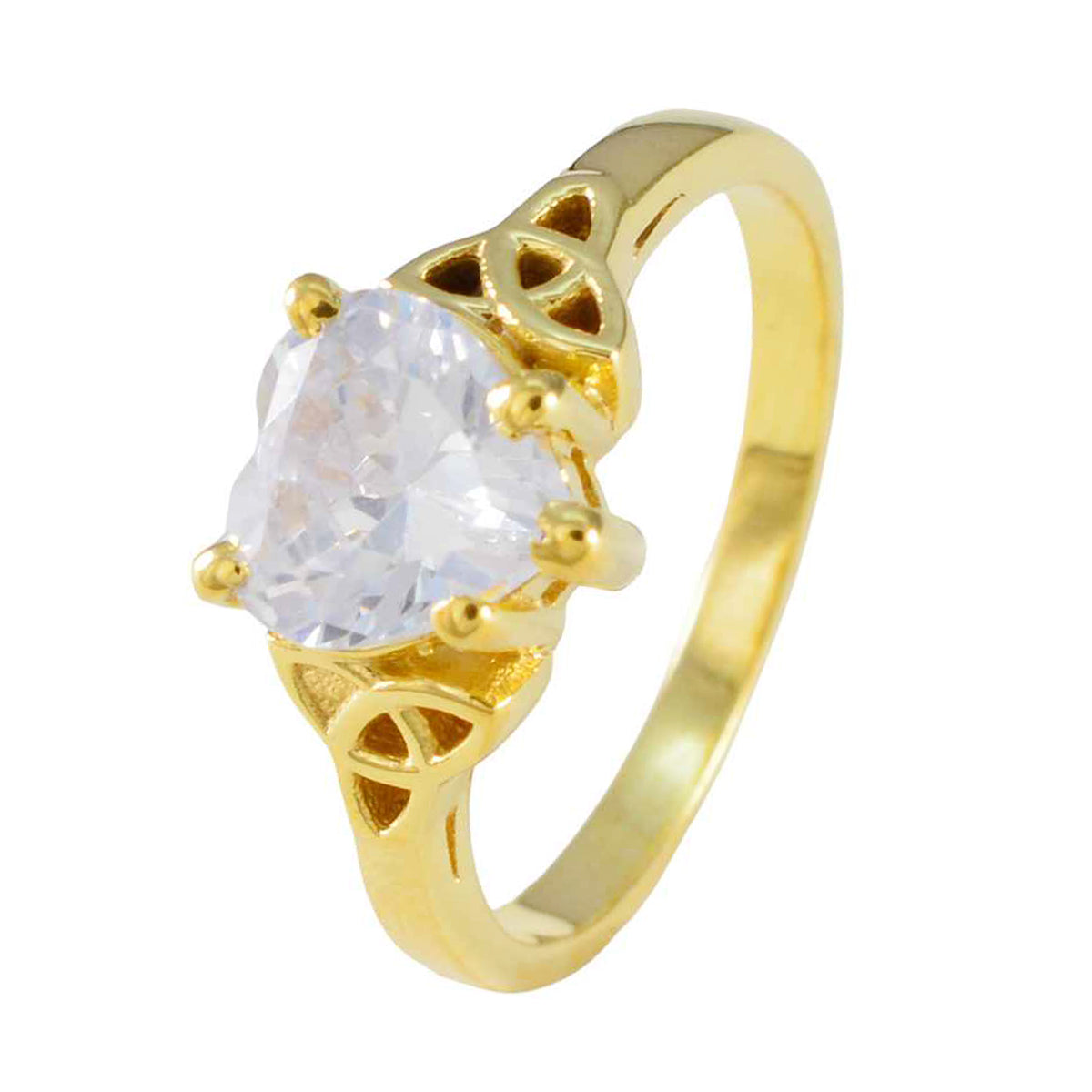 Riyo Excellent Silver Ring With Yellow Gold Plating White CZ Stone Heart Shape Anniversary Ring
